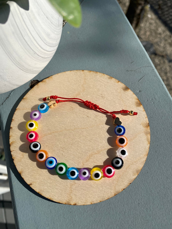 Multicolor evil eye w/ heart bracelet